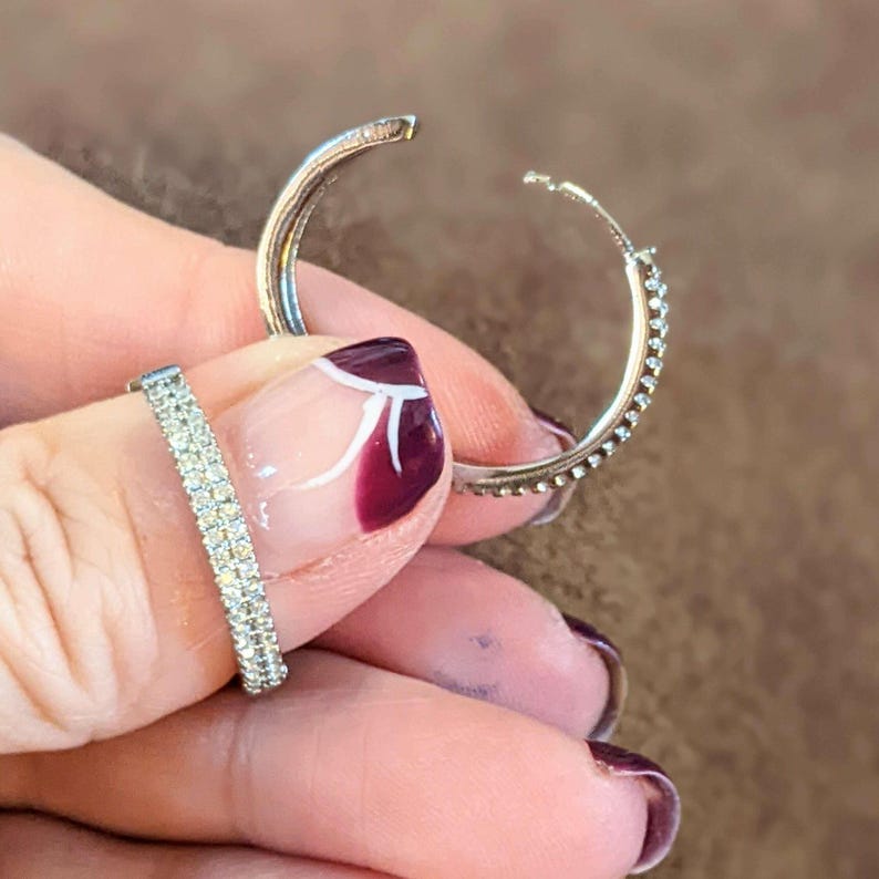 Silver Rhodium CZ Hoop earrings, Hoop Drop, 20mm - - LadybugfeetDesigns -