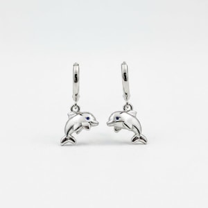 Dolphin Huggie Hoop earrings, Silver - 15mm - - LadybugfeetDesigns -