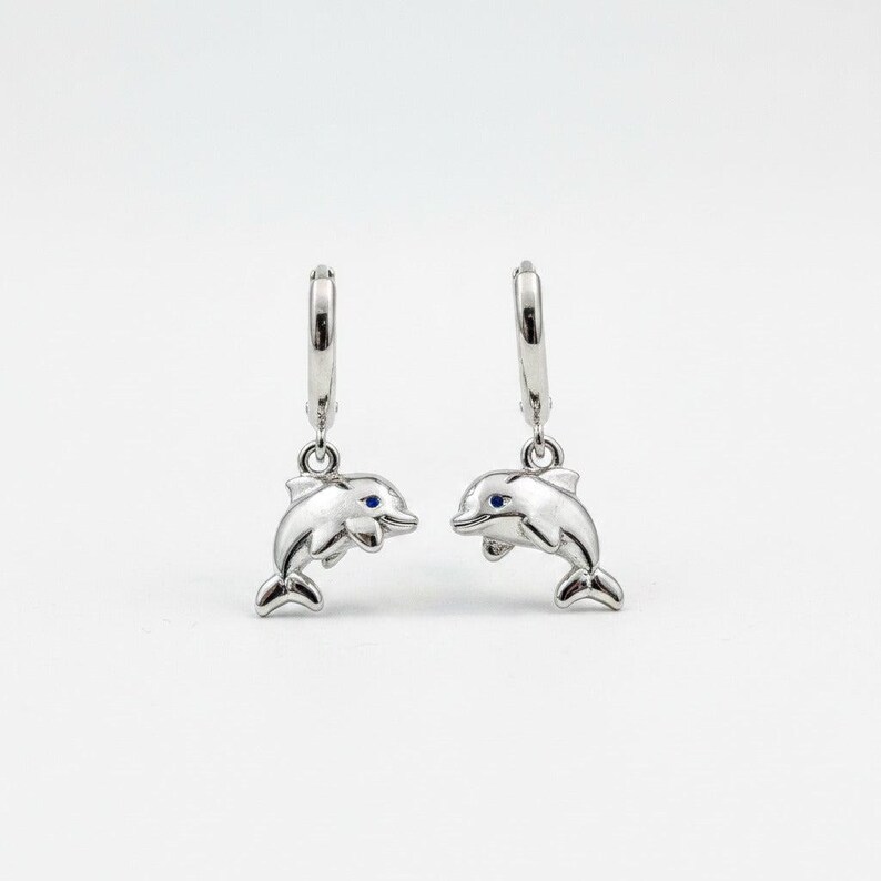 Dolphin Huggie Hoop earrings, Silver - 15mm - - LadybugfeetDesigns -