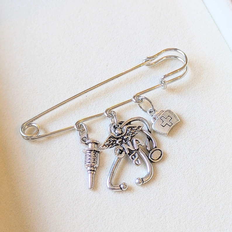CNA - Certified Nursing Asst. Safety Pin Brooch, Purse Charm - - LadybugfeetDesigns -