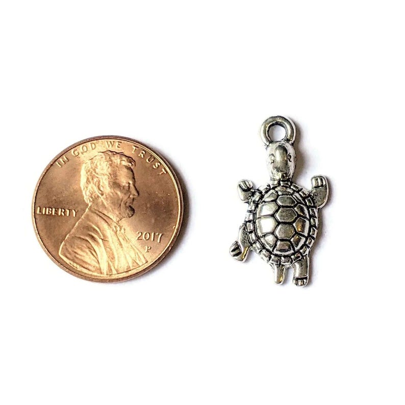 Silver Turtle Charm - - LadybugfeetDesigns -