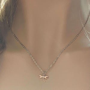 Dragonfly Rose Gold necklace/earrings set, 18 inch - - LadybugfeetDesigns -