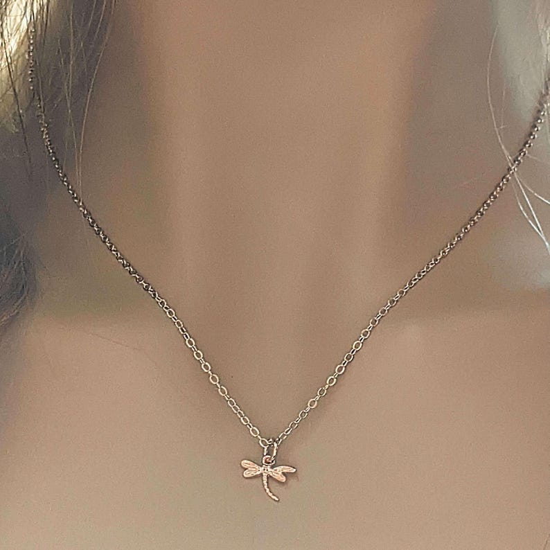 Dragonfly Rose Gold necklace/earrings set, 18 inch - - LadybugfeetDesigns -