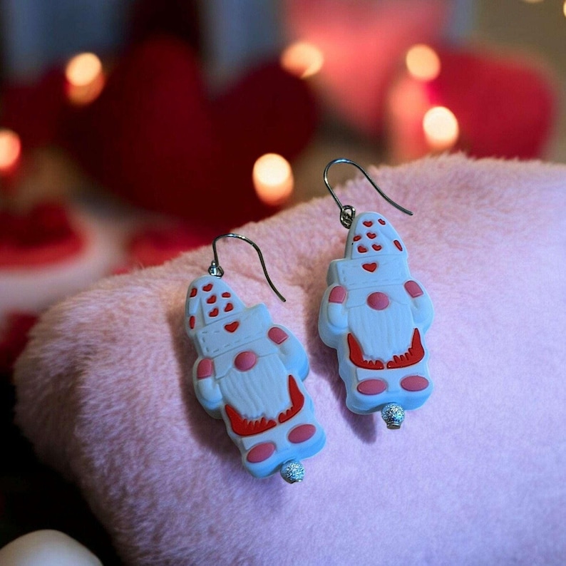 Gnome Valentine's Day Earrings - - LadybugfeetDesigns -