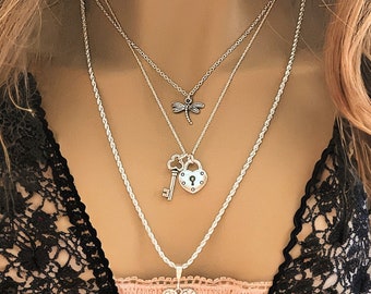 Key to my Heart Lock Layered Necklace Set