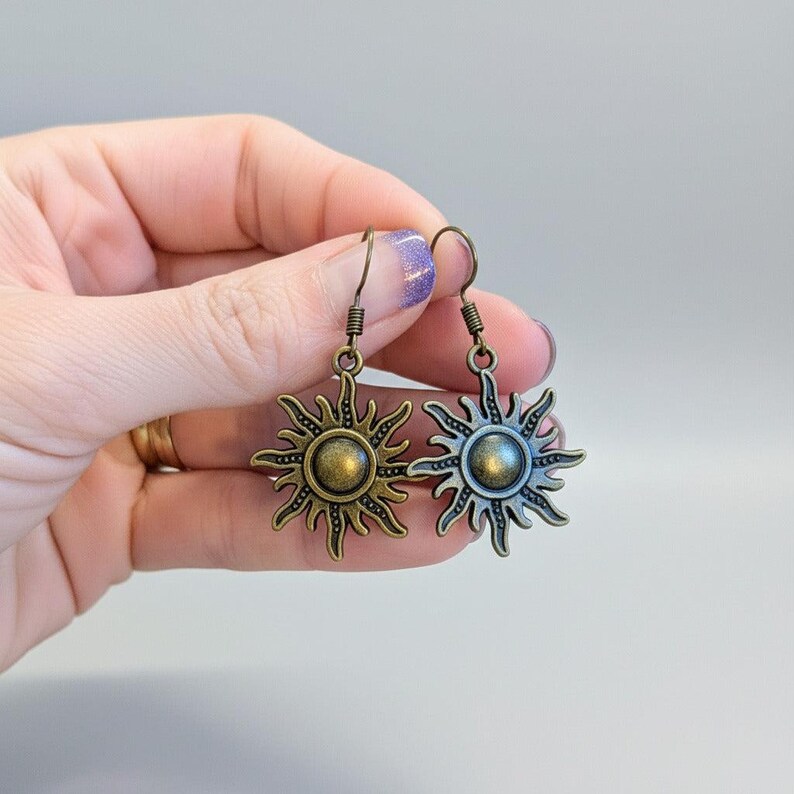 Boho Sun hook earrings, Antique Bronze - - LadybugfeetDesigns -