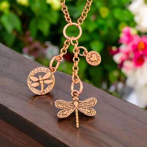 Dragonfly Charm Keeper Necklace, Antique Copper - 18-24 inch - - LadybugfeetDesigns -