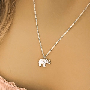Elephant Pendant Necklace, Silver - 18 - 22 inches - - LadybugfeetDesigns -