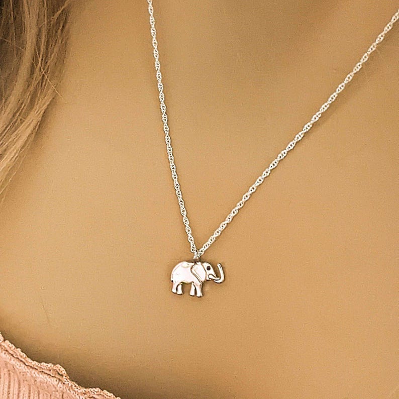 Elephant Pendant Necklace, Silver - 18 - 22 inches - - LadybugfeetDesigns -