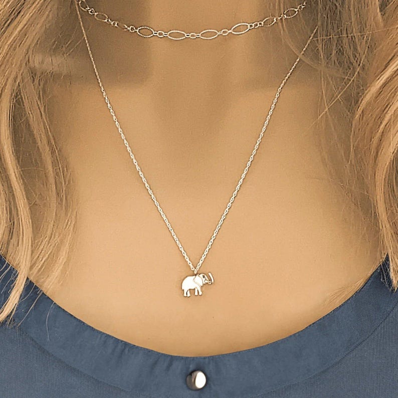 Elephant Pendant Necklace, Silver - 18 - 22 inches - - LadybugfeetDesigns -