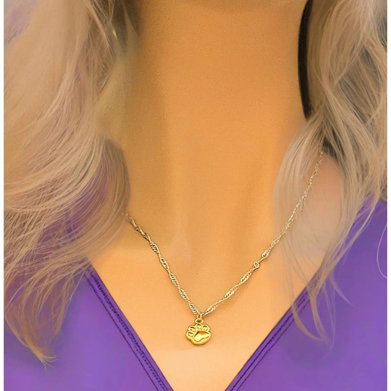Paw Print necklace, Gold- 20 inch - - LadybugfeetDesigns -