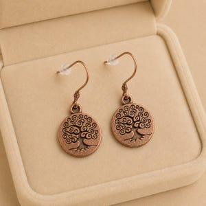 Tree of Life dangle earrings, Copper/Rose Gold - - LadybugfeetDesigns -
