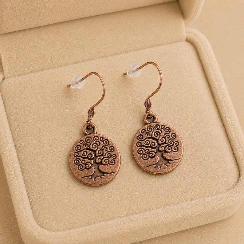 Tree of Life dangle earrings, Copper/Rose Gold - - LadybugfeetDesigns -