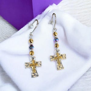 Two-Tone Cross Beaded Earrings - - LadybugfeetDesigns -