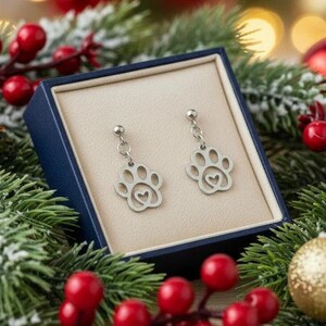 Dog Paw Charm Drop Stud Earrings-Silver - - LadybugfeetDesigns -