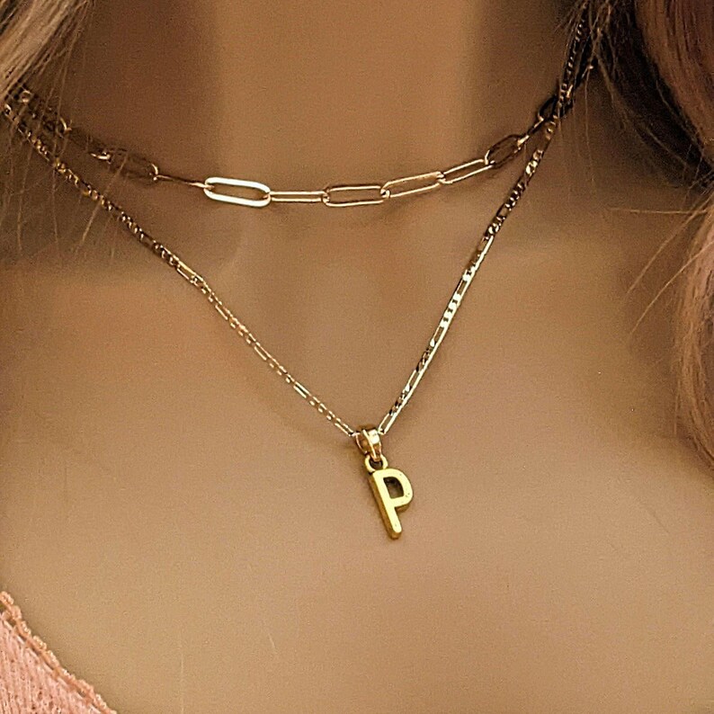 Paperclip Initial Layered Necklace Set. Gold - - LadybugfeetDesigns -