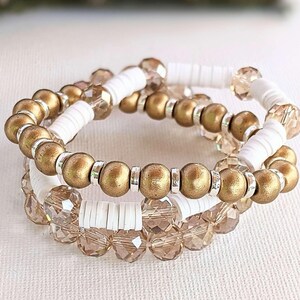 Cream & Crystals Stretch Bracelet Stack - - LadybugfeetDesigns -