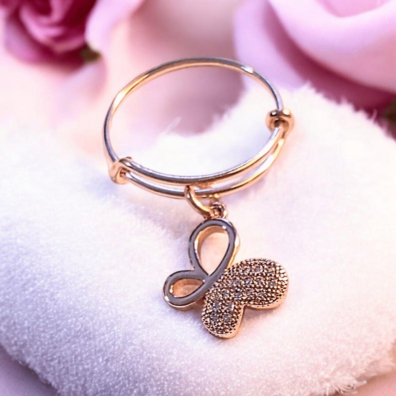 CZ Rose Gold Butterfly Ring 5-7 - - LadybugfeetDesigns -