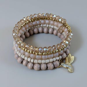 Hummingbird Crystal Beaded Gold Wrap Bracelet - - LadybugfeetDesigns -