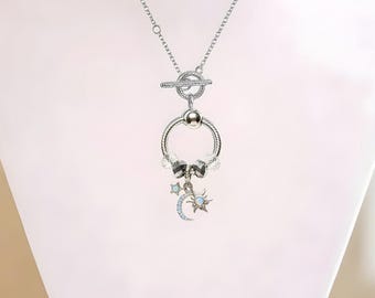 Colar com pingente de lua, sol e estrela em prata de lei, 50 cm (20 polegadas)