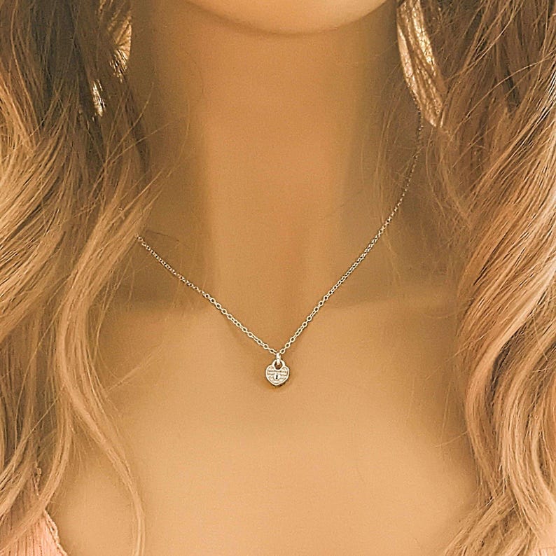 CZ Heart Charm Necklace - Sterling Silver - 18 inch - - LadybugfeetDesigns -