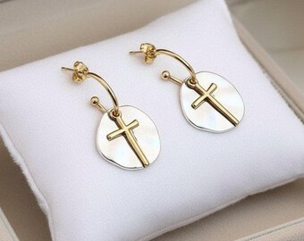 Cross Two-Tone Dangle Earrings
