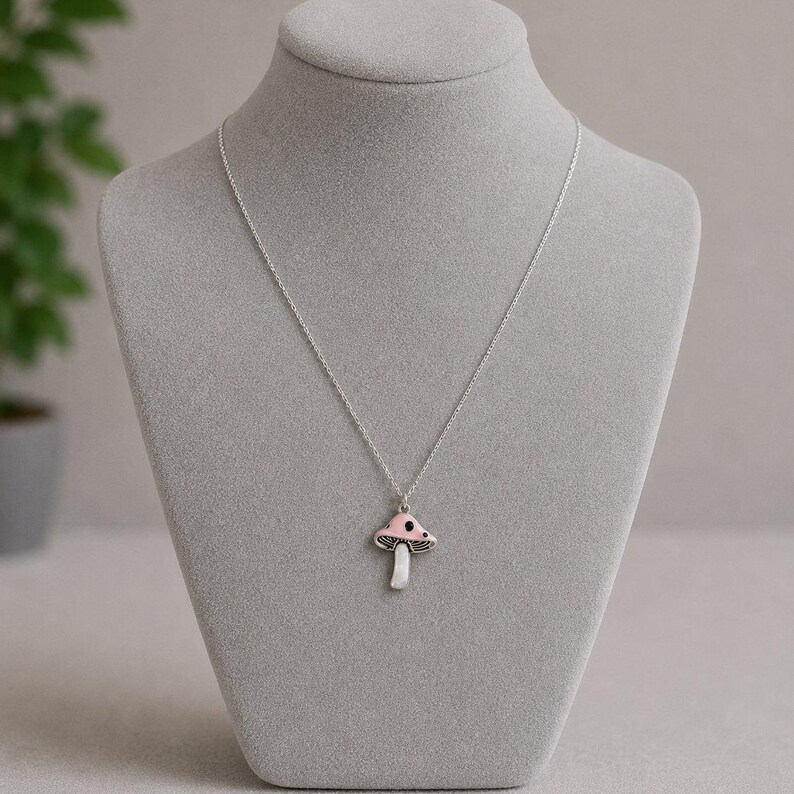 Rustic Whimsical Mushroom Necklace, 20 inches - Silver - - LadybugfeetDesigns -