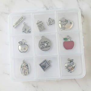 Teacher Charm Box - 11 pc., Silver - - LadybugfeetDesigns -