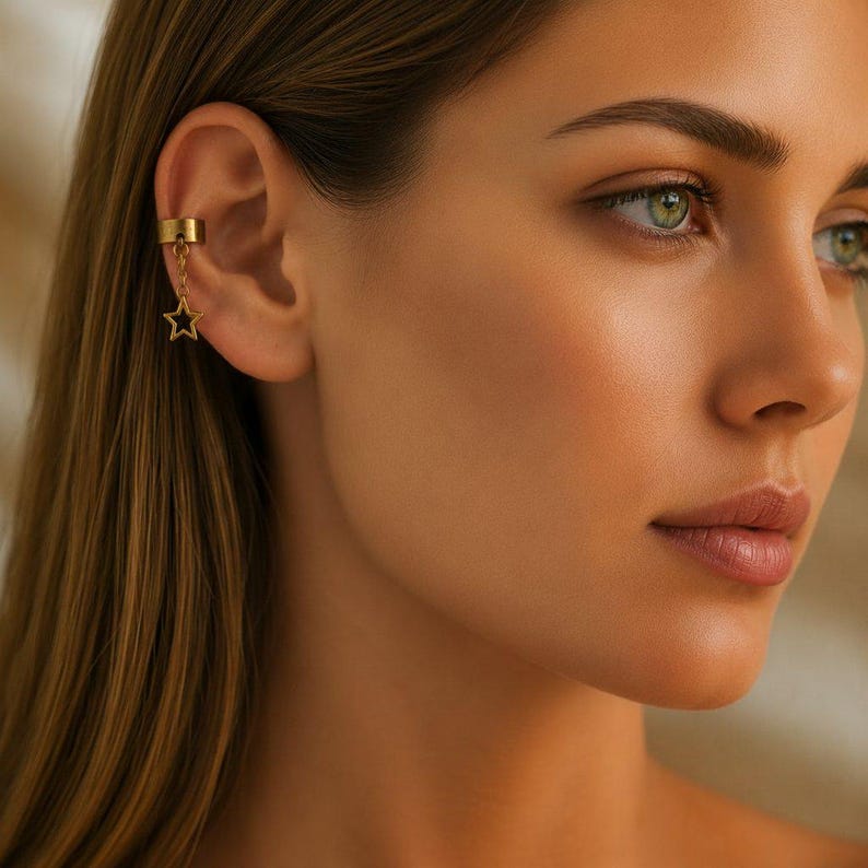 Star Ear Cuff, Antique Bronze - - LadybugfeetDesigns -