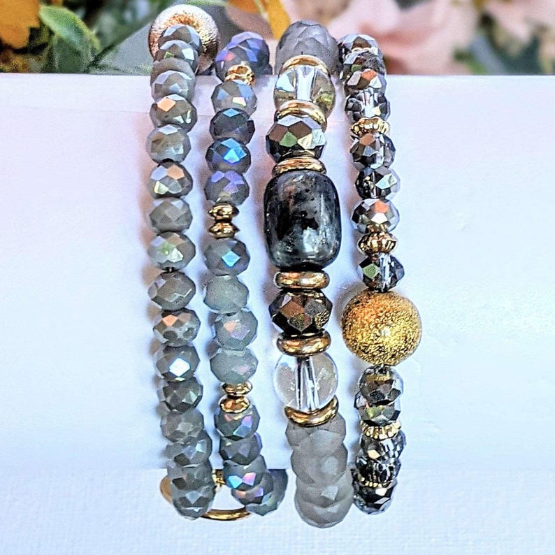 Regal Gray Crystal Endless wrap bracelet - - LadybugfeetDesigns -