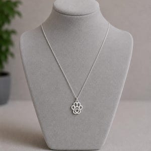 Dog Paw Necklace, 20 Inches - Silver - - LadybugfeetDesigns -