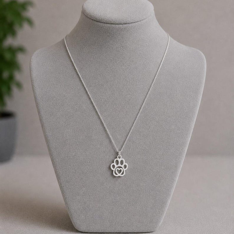 Dog Paw Necklace, 20 Inches - Silver - - LadybugfeetDesigns -