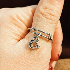 Moon Star Expandable Charm Ring - - LadybugfeetDesigns -