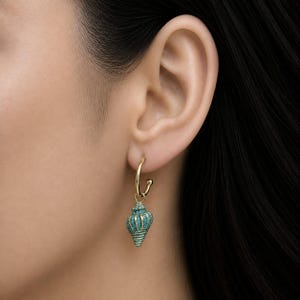 Sea Blue Conch Seashell hoop earrings, Gold - 16mm - - LadybugfeetDesigns -