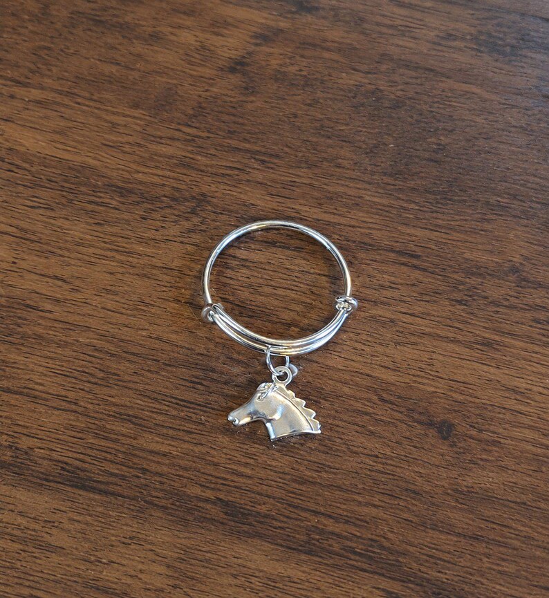 Horse Adjustable Charm Ring, Silver - - LadybugfeetDesigns -