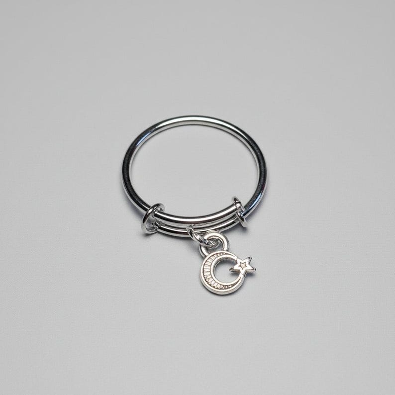 Moon Star Expandable Charm Ring - - LadybugfeetDesigns -