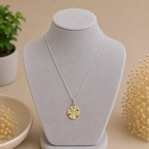 Silver Cross on Gold Two-Tone Necklace, 20 inches - Silver - - LadybugfeetDesigns -