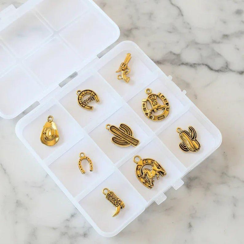 Wild West Themed Charm Box - 9 pc., Gold - - LadybugfeetDesigns -