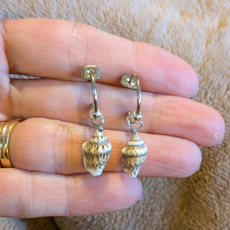 Genuine Conch Shell Hoop Earrings, Silver - 16mm - - LadybugfeetDesigns -