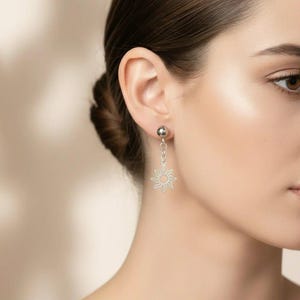 Fiery Sun Charm Drop Stud Earrings-Silver - - LadybugfeetDesigns -