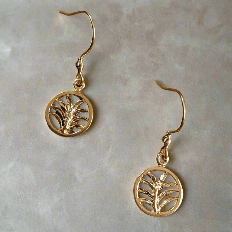 Palm Leaf Rose Gold dangle earrings - - LadybugfeetDesigns -