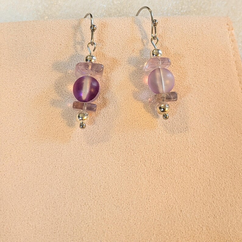 Amethyst/Purple Mermaid Glass Beaded Hook Earrings - - LadybugfeetDesigns -