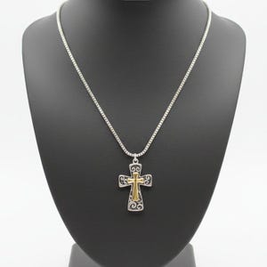 Two Tone Fancy Cross Necklace, Sterling Silver- 24 inches - - LadybugfeetDesigns -