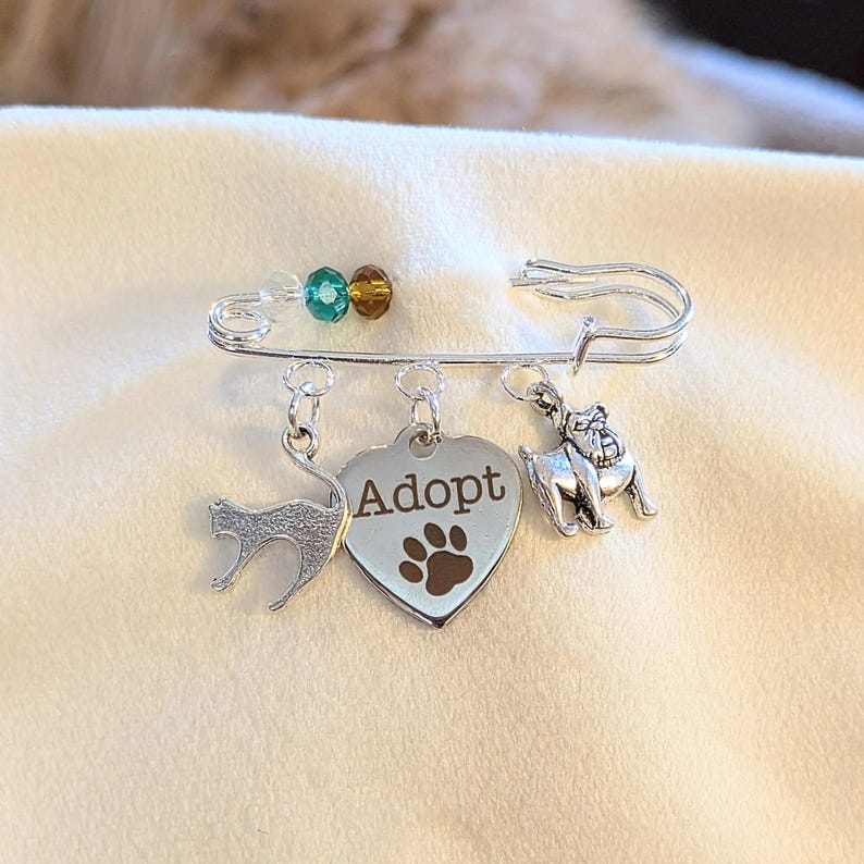 Adopt a Pet Safety Pin Brooch, Purse Charm - - LadybugfeetDesigns -
