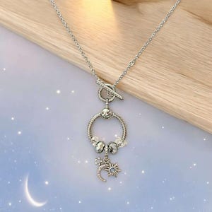 Moon Sun Star Sterling Silver Toggle Charm Necklace, 20 inches - - LadybugfeetDesigns -