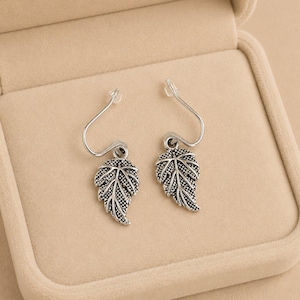 Fancy Leaf Hook Earrings, Silver - - LadybugfeetDesigns -