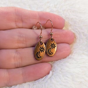 Crescent Moon Star dangle earrings, Copper/Rose Gold - - LadybugfeetDesigns -