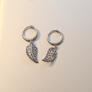 Filgree Leaf Hoop earrings, Silver - 10mm - - LadybugfeetDesigns -