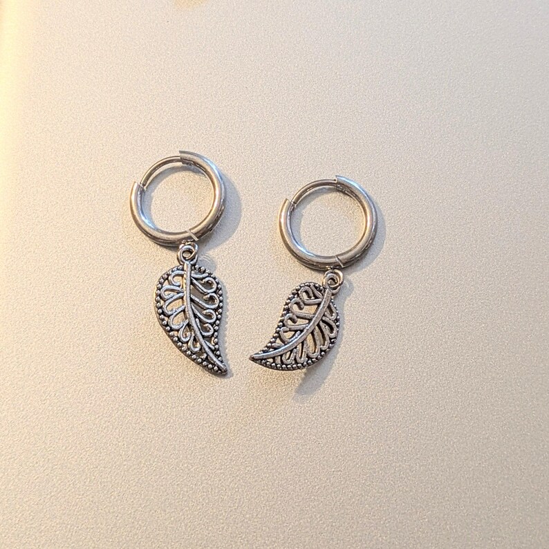 Filgree Leaf Hoop earrings, Silver - 10mm - - LadybugfeetDesigns -
