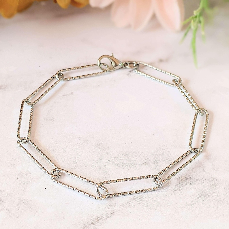 Diamond Cut Silver Paperclip Chain Bracelet - - LadybugfeetDesigns -